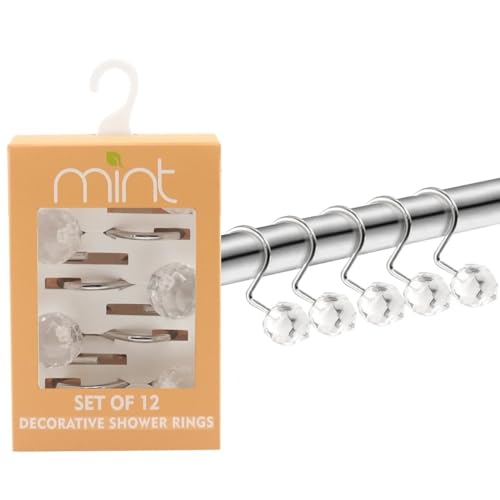 J&V TEXTILES Shower Curtain Hooks Rings, Rust Resistant Metal Double Glide Shower Hooks Rings for Bathroom Shower Rods Curtains, Set of 12 Hooks (Clear Sphere) - color: Clear Sphere