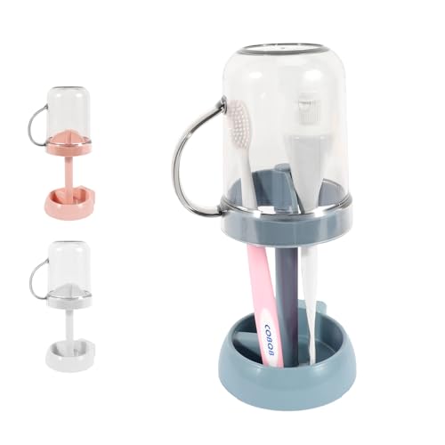 Toothbrush Stand with Cover/Cup, 3 Slots Toothbrush Holders for Bathrooms, Compatible with Toothpaste Conventional Toothbrushes Electric Toothbrushes Blue - color: Blue