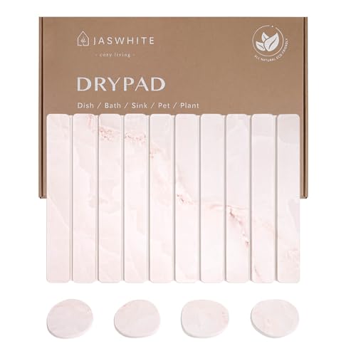 Stone Dish Drying Mat - Large Foldable Marbled Quick Drying Dish Mats With Stone Coasters Set of 4 Collapsible Ultra Absorbent Diatomaceous Earth Mats for Kitchen Counter Bathroom (Pink) - color: Pink