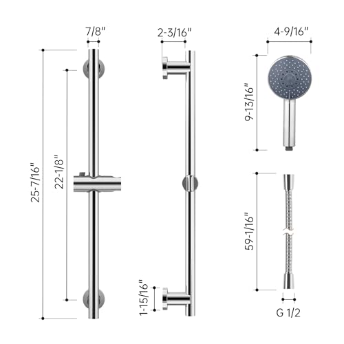 KES Adjustable Shower Head with Slide Bar, Handheld Shower Head Holder 5 Function with Extra Long Hose System Set, Wall Mount 18/8 Stainless Steel Polished Finish, F204-PS-C1 - color: Polished Silver