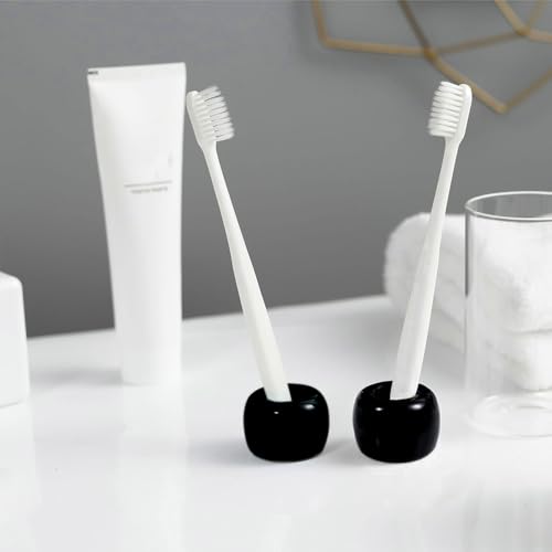 Mini Ceramics Toothbrush Stand for Bathroom Vanity Countertop, Handmade Couple Toothbrush Head and Shaver Holder, Office Pen Holder, 2-Piece Set Black - color: Black&black