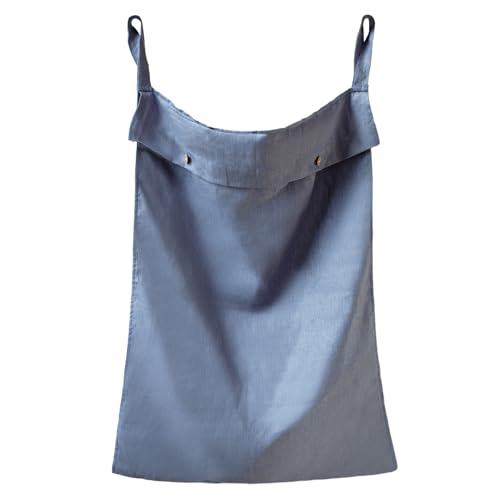 100% Linen Hanging Laundry Hamper Bag 20x27 Inch, Over the Door with 2 Buttons and Bottom Zipper Saving Space Wall Back organizers For Dirty Clothes Dorm Travel College Camp Sock Large Capacity,Blue - color: Blue, size: 20"x27"
