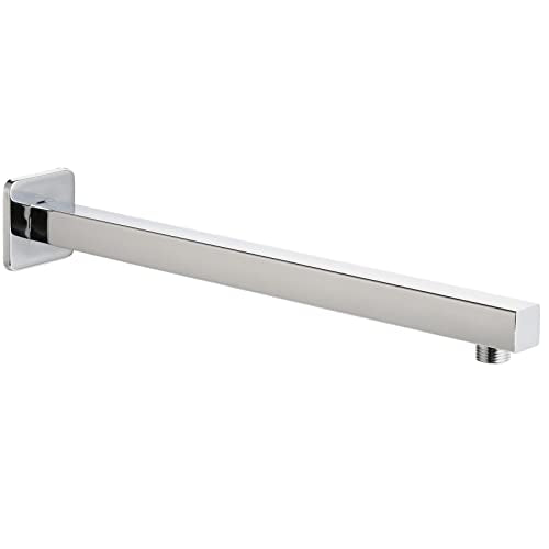 Voolan 20" Square Shower Arm with Flange and Teflon Tape, Extension Shower Head Arm for Bathroom Fixed Shower Head, Solid Stainless Steel, Wall Mounted (Chrome) - color: Chrome, style: 20 Inch