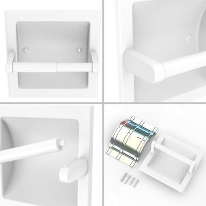 Recessed Toilet Paper Holder White,Pivoting Toilet Tissue Holder,Made of SUS304 Stainless Steel, in Wall Toilet Paper Holder with Bracket - color: White