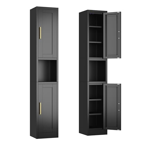 Ckzbx Tall Narrow Storage Cabinet 66.93" H Tall Bathroom Cabinets Metal Pantry Cabinet, 4 Adjustable Shelves for Kitchen, Home Office, Living Room, Dinning Room (12 inches Wide Black) - color: Black, size: 12" W
