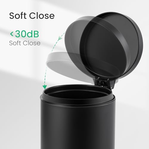 Cesun Small Round Bathroom Trash Can with Lid Soft Close, 1.2 Gal, Black | Removable Inner Bucket, Stainless Steel Garbage Can for Bedroom/Office, Hands-Free Step Pedal, Fingerprint-Resistant - color: Matte Black