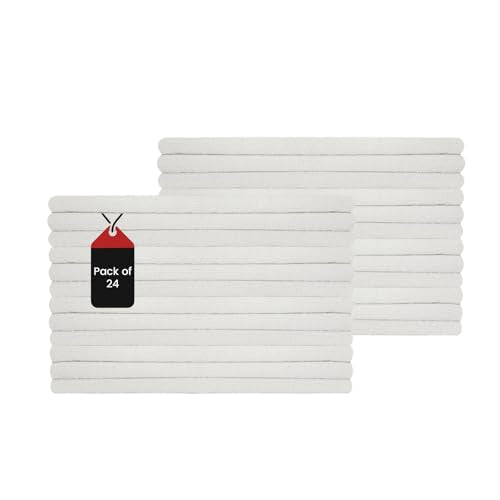 Premium White Wash Cloths - 600 GSM, 12 x 12 Inch, Pack of 24, Ring Spun Cotton Blend - Soft, Durable, Absorbent Washcloths for Face and Body, Machine Washable - size: Pack of 24