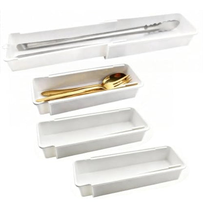4 Pcs Expandable Sliding Drawer Organizer Bin, Adjustable Length Storage Tray for Kitchen Utensils, Straw Organizer, Bathroom, Office - Durable Plastic Space-Saving Design