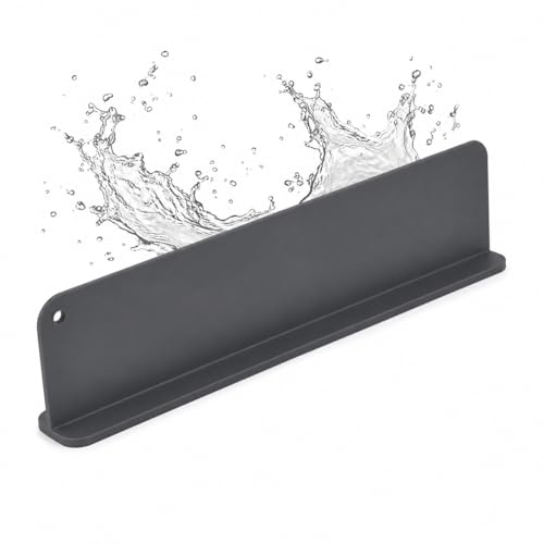 19.2 Inch (49 cm) Silicone Sink Splash Guard with Suction Mount, Kitchen Faucet Water Splash Guard, Anti-Splash Sink Protector for Countertop Behind Faucet