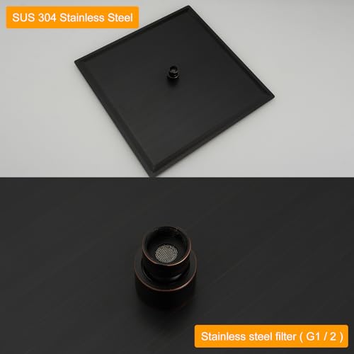 16 In Rain Shower Head High Pressure Rainfall Shower Head Bronze | Square Rain Bathroom Showerhead, High Flow, Large Stainless Steel, Ceiling Mounted, Wall Mounted, Waterfall Full Body - color: Oil Rubbed Bronze, size: 16 Inch