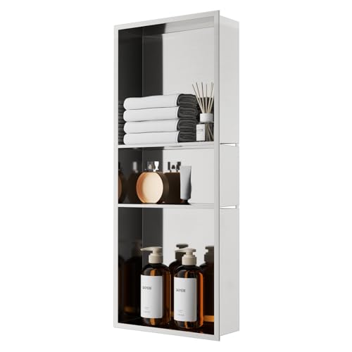 QAOYEDE Shower Niche Insert No Tile Needed, 30"x12" Stainless Steel Niche for Shower Wall, Recessed Showers Shelf for Bathroom Storage 2 Layer,Brushed Nickel - color: Brushed Nickel, size: 12x(12+6+12) Inch