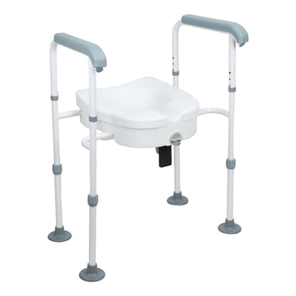 Raised Toilet Seat with Handles,Toilet Seat Riser for Seniors with Adjustable Padded Arm Handicap Elevated Toilet Safety Seat for Standard or Elongated Commode for Elderly Pregnant White