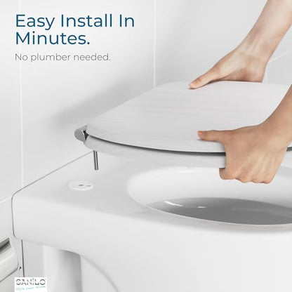 SANILO Wooden Toilet Seat with Soft Close [ROUND] - Decorative, Quiet & Slow Close Molded Wood Seat - With Strong Bumpers & Hinges - Adjustable Fit – White Wood - color: White Wood