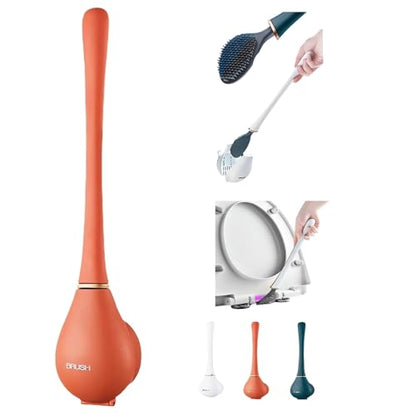Modern Flexible Silicone Toilet Caspa for Home 2025 Silicone Toilet Wand Bowl Brush and Holder Cleaning Set Wall Mounted Rubber Bathroom Toilet Scrubber Bowl Cleaner Brushes with Dispenser (Orange) - color: Orange