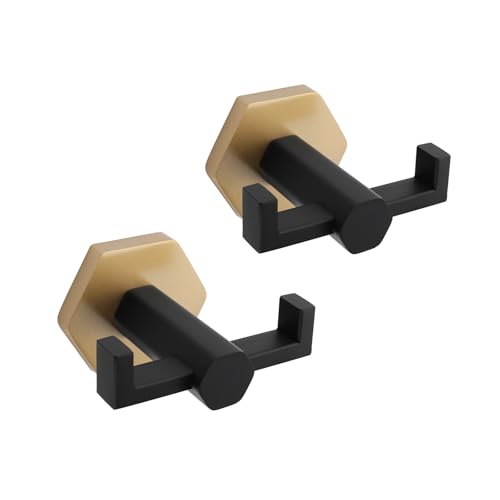 GERZWY Stainless Steel Coat/Robe Clothes Hook for Bath Kitchen, Bathroom Double Towel Hook Wall Mounted 2 Pack (Black & Gold) - color: Black & Gold