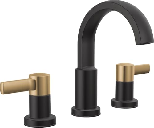 Delta Albion Matte Black/Brushed Gold Bathroom Faucet 3 Hole, 8 Inch Widespread Bathroom Sink Faucet for Vanity, Metal Push-Pop Drain Assembly, Matte Black/Champagne Bronze 35855LF-GZ - color: Matte Black Champagne Bronze