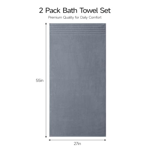 ecolook Soft Bath Towels 2 Pack, 100% Cotton Ultra Absorbent & Quick-Drying | Luxury Lightweight with Hanging Loop, Gray towels for Bathroom Shower Gym Travel - color: Light Gray