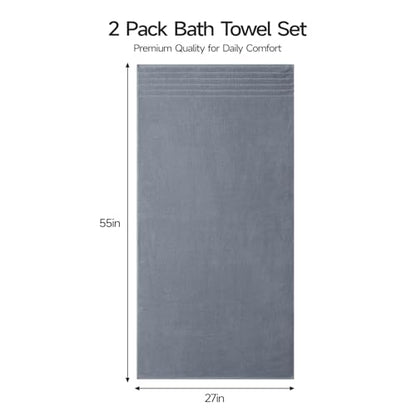 ecolook Soft Bath Towels 2 Pack, 100% Cotton Ultra Absorbent & Quick-Drying | Luxury Lightweight with Hanging Loop, Gray towels for Bathroom Shower Gym Travel - color: Light Gray
