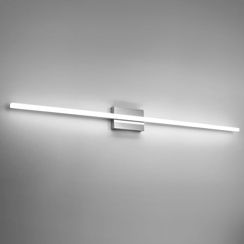 Bathroom Vanity Light Fixtures Above Mirror, Modern Wall Lamp Chrome | 48 Inch Extra-Long, Gentle Shadow Free, Linear Design, for Makeup, Simple Slim, Splash-Resistant, 6000K Cool White, 1 Pack - color: 6000K, size: 48inch