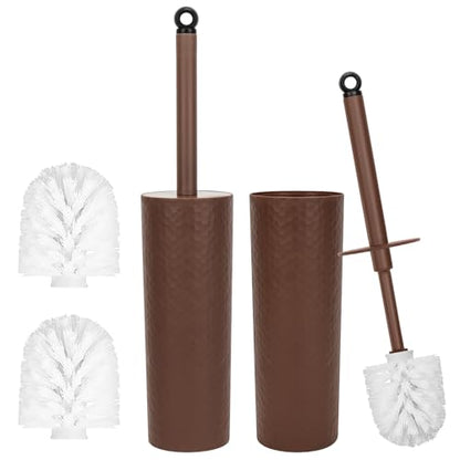 Topsky Toilet Brush,2 Pack Compact Toilet Brush & Holder Set,Plastic Round Barrel Loo Brush with 2 Replacement Toilet Brush Head,Durable for Bathroom Toilet,Brown - color: Brown