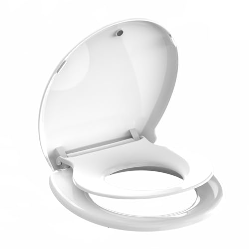 Round Toilet Seat with Built-In Toddler Seat, 2-in-1 Potty Training, White | Soft Close, Magnetic Child Seat, Quick Release, Easy Clean PP Plastic for Adults & Kids, Fits Most Standard Round Toilets - color: White, size: with toddler seat 1 Pack
