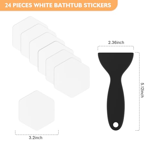 Non Slip Bathtub Stickers,Shower Stickers for Safety Bathroom Tubs,Bathtub Non Slip Stickers and Adhesive Decals Scraper for Bath Tub,Shower Floor,Stairs,Ladders(Squar Shape,Clear) (24,White) - color: White