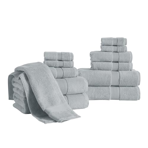 Craft Cottage LLC - Zero Twist-Luxury Cotton & Rayon from Bamboo Towel Set of 12 (Bath Towels 28x54, Hand Towels 16x28, Washcloths 12x12)–Ultra Soft, Absorbent & Quick Drying–Multiple Colors (Grey) - color: Grey