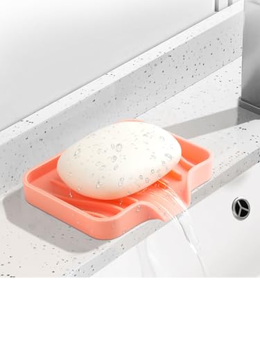 2PCS Self Draining Soap Holder,Silicone Soap Dish,Suitable for Kitchen,Bathroom,Shower,Bath Tub,Soap Container（Pink） - color: Pink