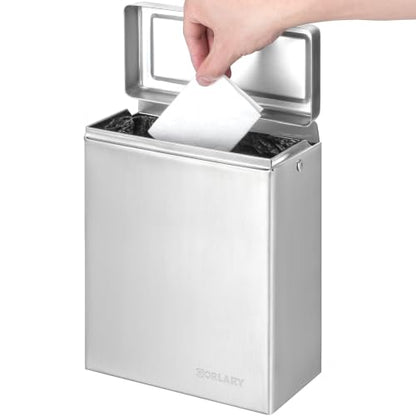 Gorlary Wall Mounted Sanitary Napkin Receptacle Tampon Holder, Silver | Garbage Can for Bathroom, Odor-Control Design, Ideal for Home Office, Space-Saving Wall Mount (Stainless Steel)