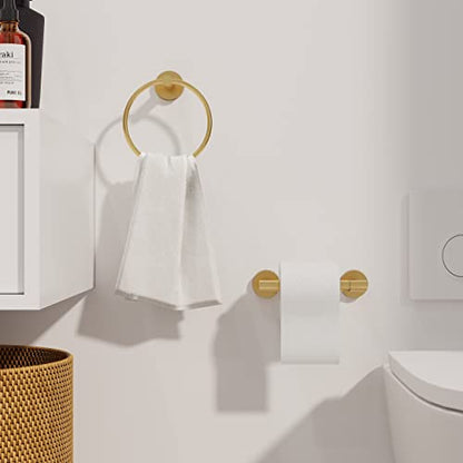 RARXTR Gold Toilet Paper Holder & Towel Ring SUS304 Stainless Steel 2pc Bathroom Hardware Set with Double Post Pivoting Toilet Paper Roll Holder Wall Mount & Bathroom Towel Holder Set - color: Brushed Gold, size: 2-Piece