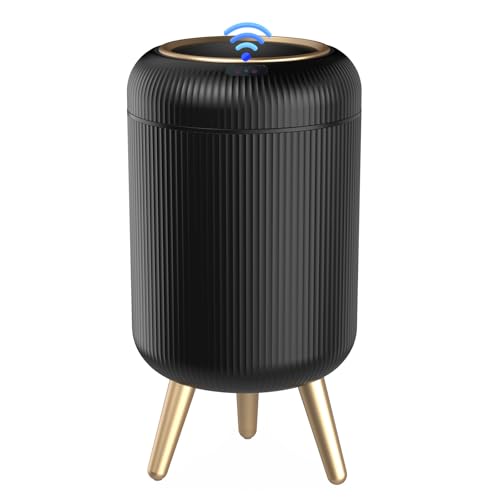 Automatic Motion Sensor Trash Can Bathroom,3 Gallon,Black and Gold | Touchless Trash Bin with Lid and Legs,Auto Diaper Garbage Can,Smalll Plastic Wastebasket for Office,Bedroom,Toilet,Kitchen - color: Black