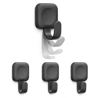 4PCS Adhesive Hooks, Folding Shower Hook, Waterproof Towel for Bathrooms Walls No Damage, Black Stick On for Hanging Home Storage Kitchen