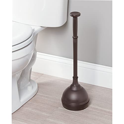 mDesign Plastic Toilet Plunger with Lift & Lock Cover Set, Compact Discreet Freestanding Storage Caddy Holder for Bathroom, Powder Room, Modern Design - Heavy Duty - Hyde Collection, Bronze - color: Bronze