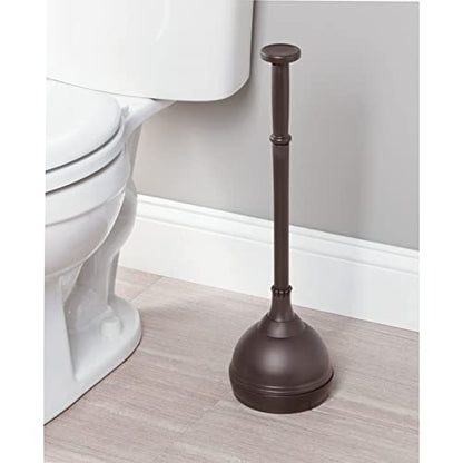 mDesign Plastic Toilet Plunger with Lift & Lock Cover Set, Compact Discreet Freestanding Storage Caddy Holder for Bathroom, Powder Room, Modern Design - Heavy Duty - Hyde Collection, Bronze - color: Bronze