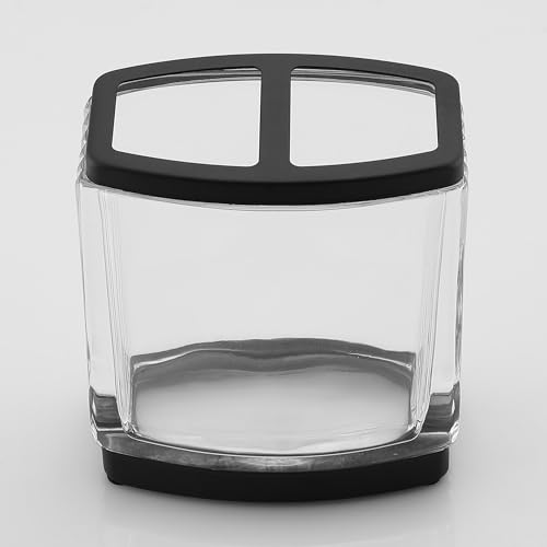 H Halston Heavy Weight Glass Toothbrush Holder, Organizer for Bathroom, Kitchen, Office, Home Storage - color: Black 4