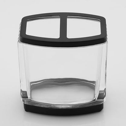 H Halston Heavy Weight Glass Toothbrush Holder, Organizer for Bathroom, Kitchen, Office, Home Storage - color: Black 4
