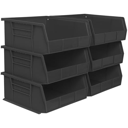 Akro-Mils 30235 AkroBins Plastic Storage Bins, 11"x11"x5", Black, 6-Pack - color: Black