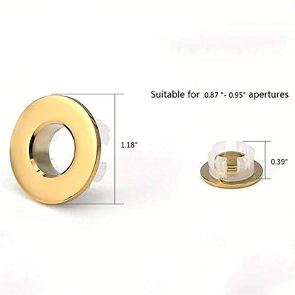 Sink Basin Trim Overflow Cover Brass Insert in Hole Round Caps Gold 2 PCS - color: Gold 2 Pcs