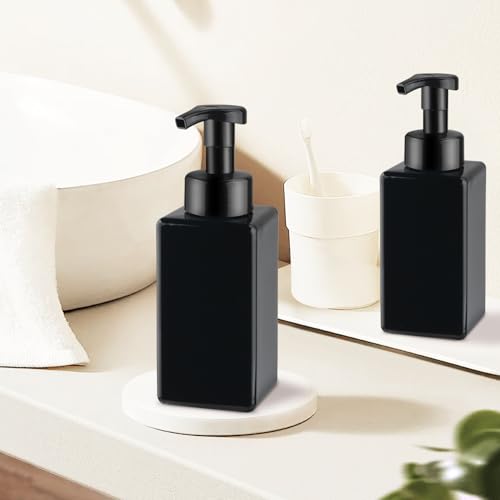 3 Pack Foaming Soap Dispenser Empty Plastic Foam Pump Bottle Refillable Foam Soap Bottle Dispenser for Shampoo Liquid Soap Face Wash (Black, 450ml/15oz) - color: Black, size: 450 ml