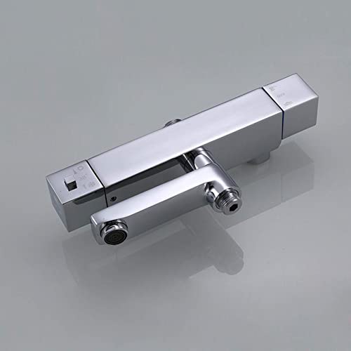 Thermostatic Rainfall Shower System, Brass Wall Mounted Shower Set with Shower Head Square Overhead Mixer Tap, Modern Shower Mixer Set for Bathroom