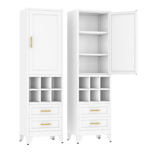 Ckzbx Tall Narrow Storage Cabinet, 66.93" H Tall Bathroom Cabinet Metal Pantry Cabinets with Hollowed-Out, 3 Adjustable Shelves, for Kitchen, Bathroom, Home Office, Living Room (White) - color: White, size: 20"W-D
