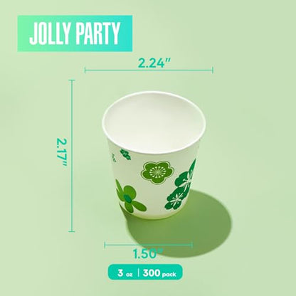 [300 Pack] Paper Cups, 3oz Disposable Bathroom Cups, Mouthwash Cups, Cold Disposable Drinking Cup for Party, Picnic, BBQ, Travel, and Event, Green Floral - color: JP-3-ZB01-300