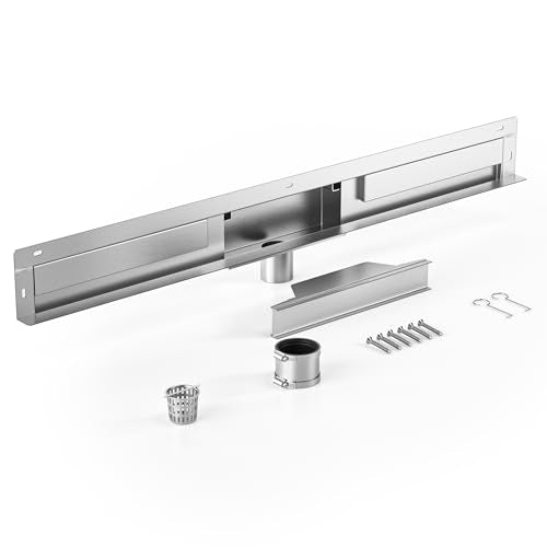 Linear Wall Drain 36’’, CUPC Certified | 304 Stainless Steel Side Drain w/ Tiled Grate & Hair Strainer, Brushed Tiled Shower Drain for Bathroom - size: 36"