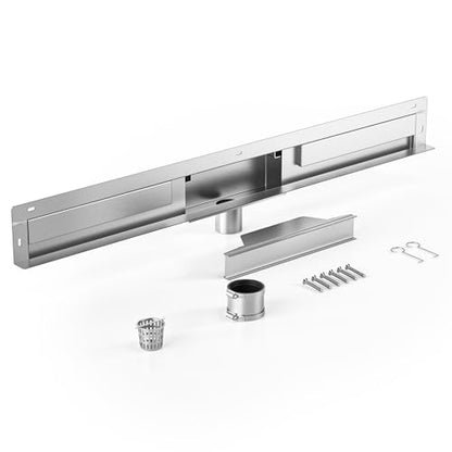 Linear Wall Drain 36’’, CUPC Certified | 304 Stainless Steel Side Drain w/ Tiled Grate & Hair Strainer, Brushed Tiled Shower Drain for Bathroom - size: 36"