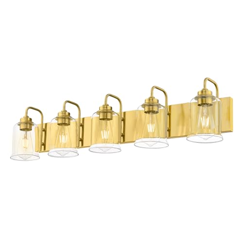 zeyu Brushed Gold 36-Inch 5-Light Bathroom Vanity Lighting, ZSL72B-5W BG | Gold Vanity Lights For Bathroom, 36-Inch 5-Light Design, Clear Glass Shades, Brushed Gold Finish, Up/Down Mount, ETL Listed - color: Gold, size: 5-Light