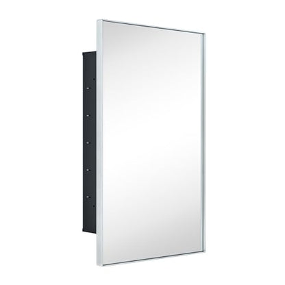 TEHOME Recessed Mount 16x26'' Squared Rectangle Silver Bathroom Medicine Cabinet with Mirror Silver Metal Framed Rectanglular Medicine Cabinet 2 Adjustable Glass Shelves - color: Sliver