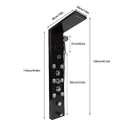 Black LED Shower Panel Tower System with 8 Massage Body Jets, Stainless Steel 6 IN 1 Shower Tower with Rainfall Waterfall Shower Head and Handheld, Multi-Function Bathroom Shower Panel