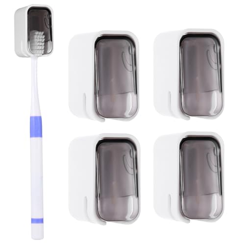 4 PCS Toothbrush Holder Wall Mounted with Cover, Electric Toothbrush Holders for Bathroom (Single-Slot Design), Moisture-Proof and Dust-Proof Organizer for Home and Travel Use(Gray) - color: Grey