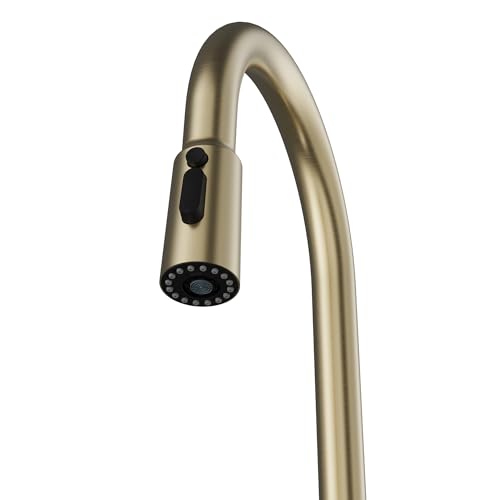 Karran Elmsworth Commercial Style Pull-Down Kitchen Faucet with Dual Interchangeable Spray Heads 5-Function Revolve MAX & 3-Function Revolve Mini Aerator High-Arc Spout (Spot Free Champagne Bronze) - color: Spot Free Champagne Bronze