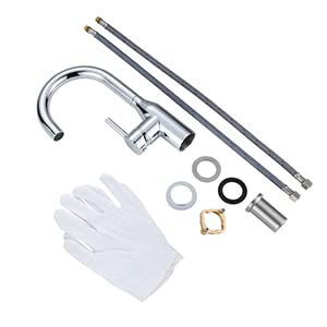 WOWOW Bar Sink Faucet Chrome Modern Single Handle Bar Faucet 1 Hole Small Kitchen Sink Faucet 360 Swivel RV Sink Faucets Mini Bar Tap with Water Supply Hoses - color: Chrome